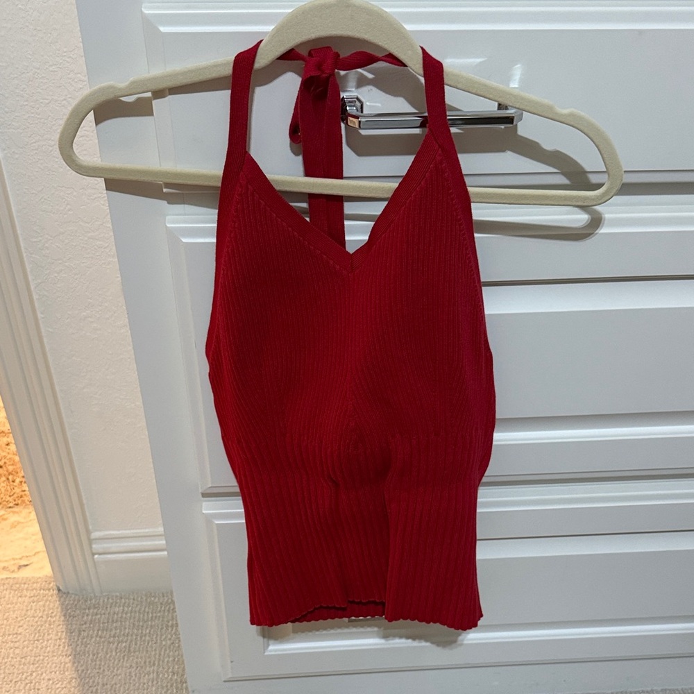 Red Ribbed Halter Top